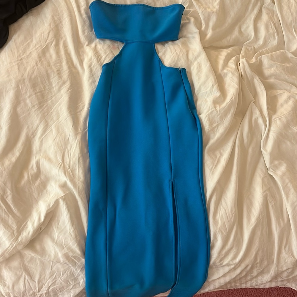 Rosedress Blue Maxi Dress with Cutouts and Leg Slit